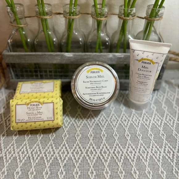 Perlier Bundle. 2-Honey Soap, 1-Body Balm, 1-Soothing Hand Cream. - Picture 1 of 7